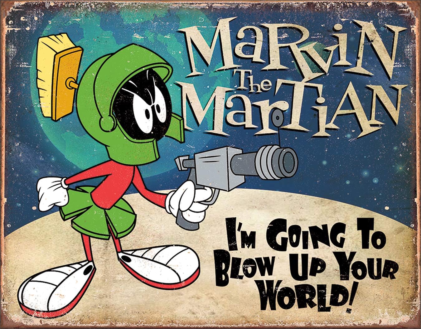Signs 4 Fun SIG2018 Marvin The Martian Metal Tin Sign, Blue