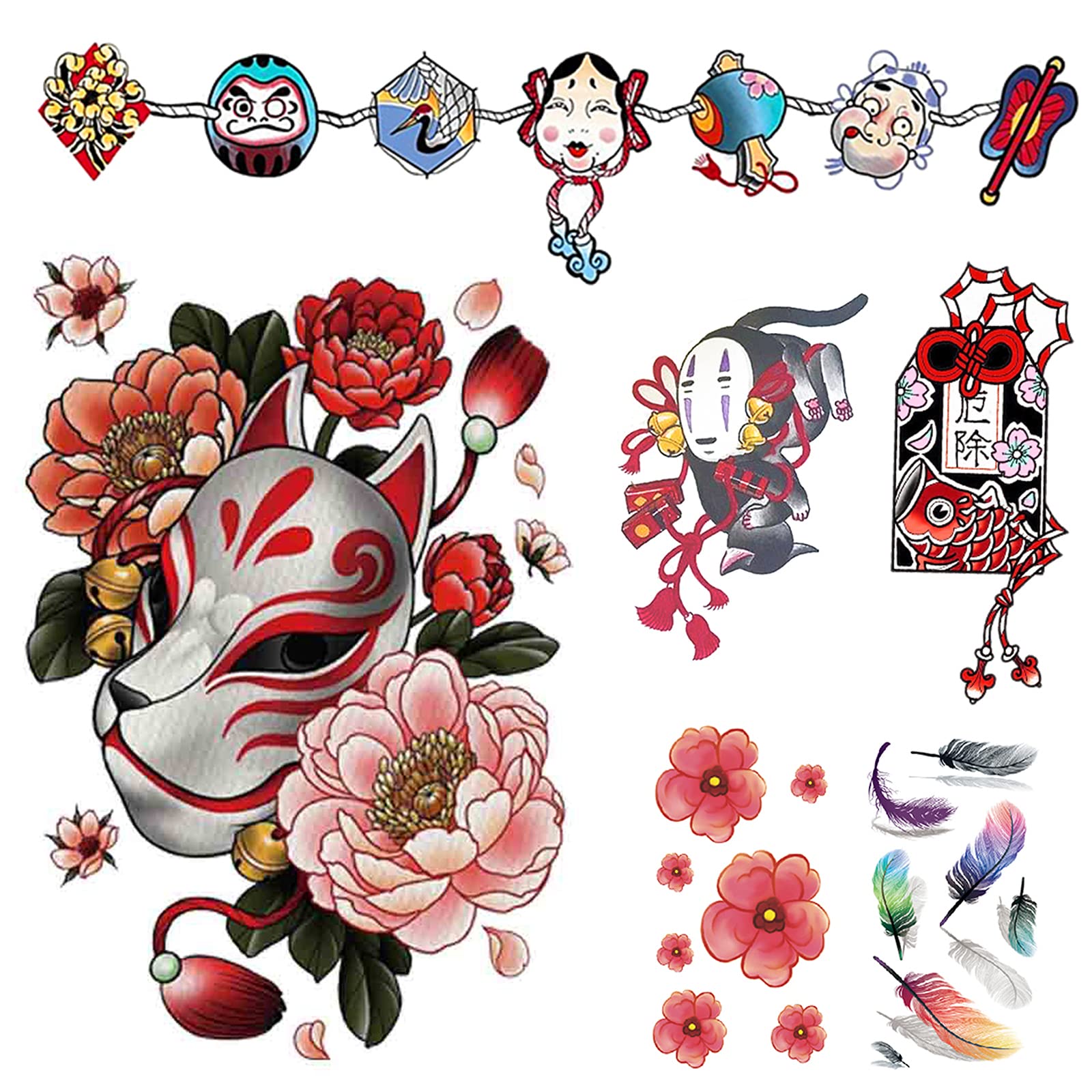 Buy PUSNMI Japanese Temporary Tattoos Kit for Women Fox Cherry Blossoms