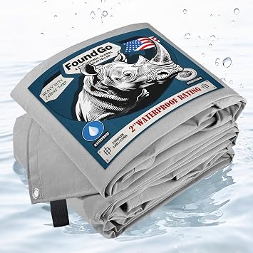 FoundGo Canvas Tarp 8x10ft Heavy Duty Waterproof Tarps with Grommets, UV Resistant, 22 Mil Tarpaulin,14 oz Durable Cloth Covers for Car, Roof, Boat, Camp, Canopy, Woodpile with Loops & Ropes-Grey