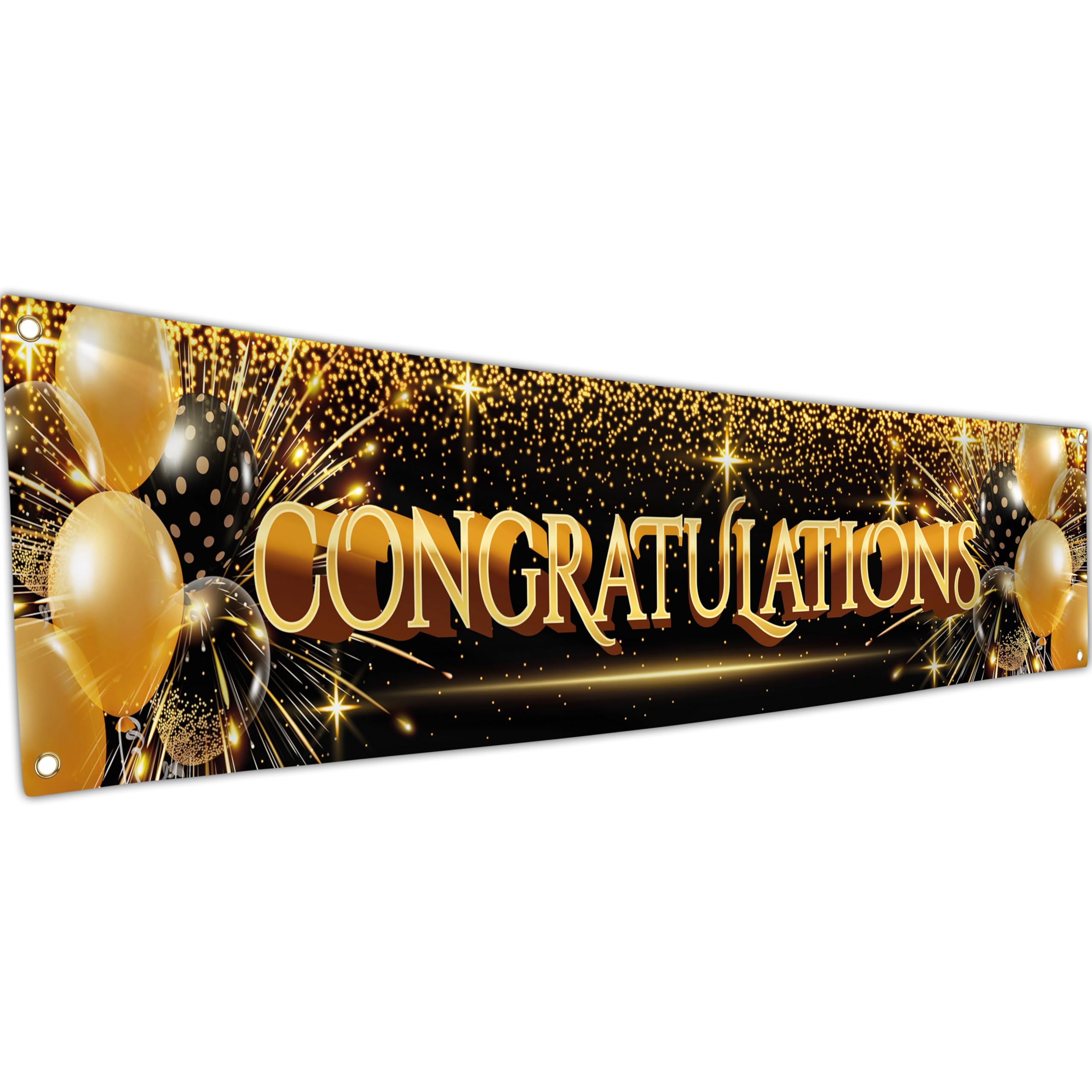 KASKANA Graduation Banner - Congratulations - Well Done - Black and Gold - 180 x 40cm