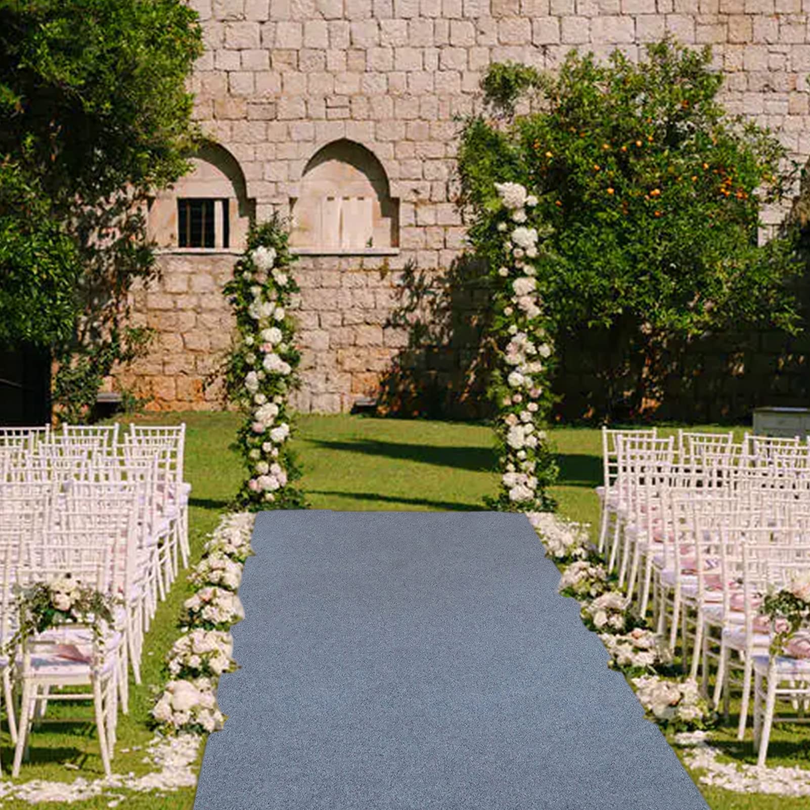 KAMPCO Hochzeit Gang Läufer Grau, Teppich Läufer für Hochzeit Zeremonie außerhalb, Polyester Stoff Teppich Rolle für Party Dekoration (Dicke: 2mm)