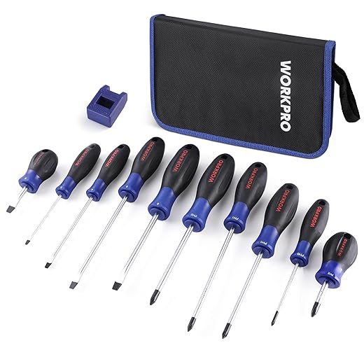 WORKPRO 10-Piece Magnetic Screwdriver Set with Pouch, Phillips, Slotted, Flat Head Screwdriver Include Magnetizer, Screwdriver with Non-Slip Grip, for Home Repair and DIY Projects