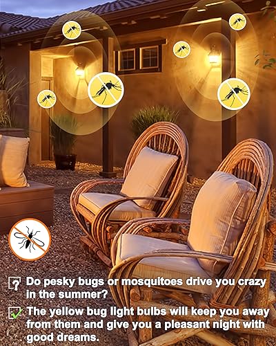 Miniatura 2 de Bombillas LED amarillas para insectos en el exterior, bombilla LED amarilla A19 para exteriores, equivalente a 60 W, luces amarillas ámbar de 9 W,