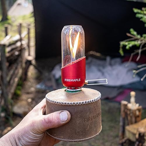 Miniatura 5 de Fire-Maple Farol naranja para acampar de vidrio, acero y aluminio  Recipiente de combustible de propano o isobutano hermosas luces  No necesita