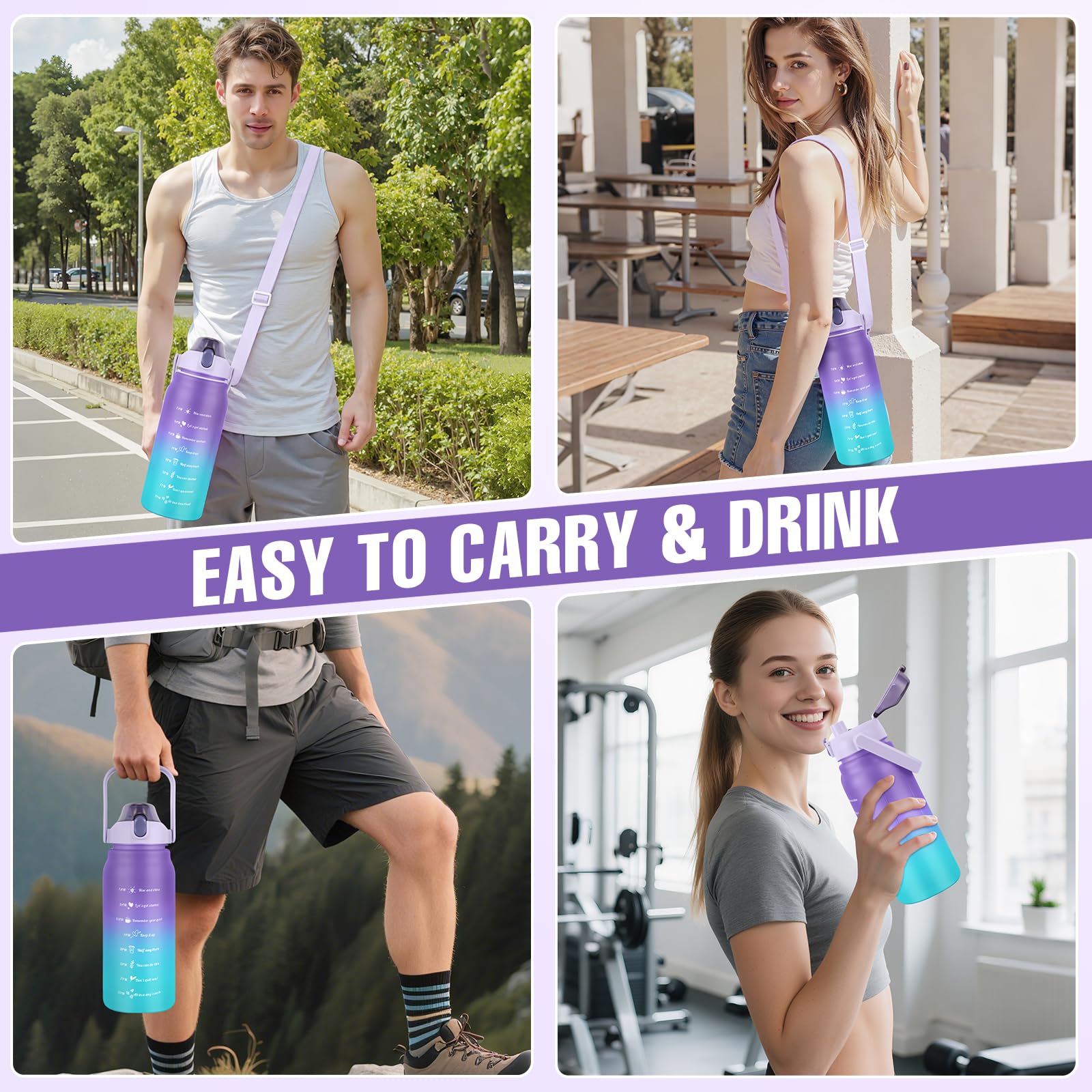 Bottiglia Termica 2 Litri Borraccia Sportiva 2 Litri KETIEE - Senza BPA, Indicatore Tempo, Cannuccia, A Prova Di Perdite Borraccia 2l