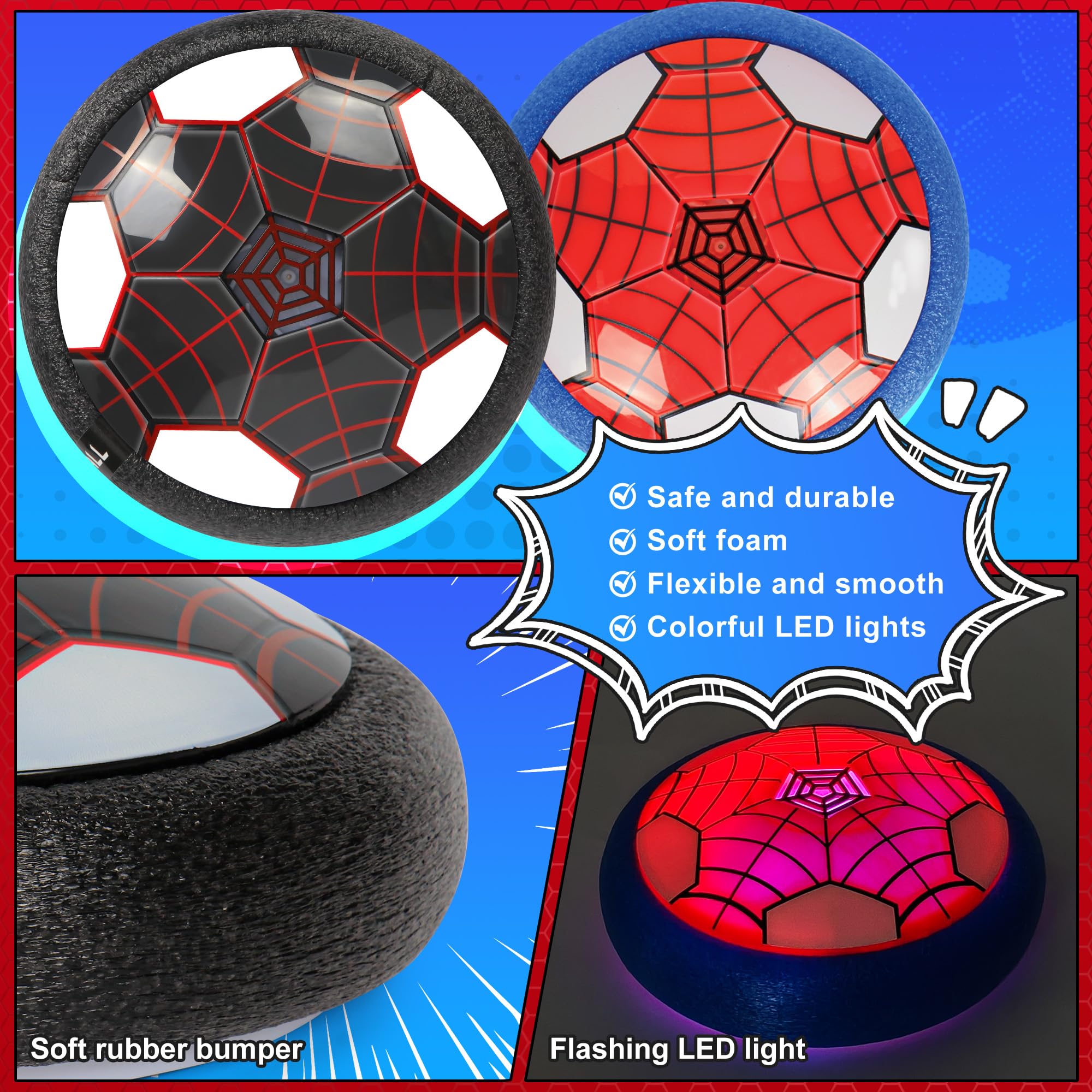 BESTVIVE Hover Soccer Ball, 2 Pack - Indoor Soccer Toys for Kids, Cool Sports Games for Boys and Girls, Birthday Gifts?Red and Black?