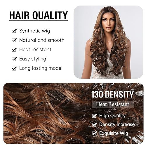 Miniatura 2 de testar Pelucas largas rizadas marrones para mujeres negras, peluca sintética natural, peluca ondulada de agua de aspecto natural, resistente al