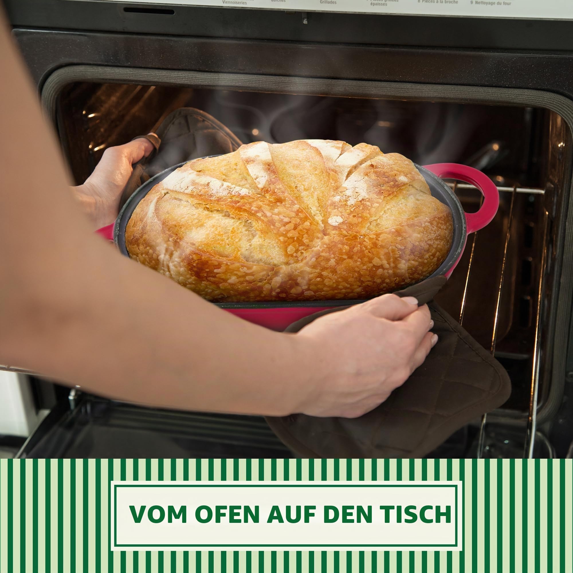 Emaillierter Gusseisen-Brotbackofen (Rot), Antihaft-Einzellaib-Guss-Brotpfanne mit Deckel, Einfacher Selbstgemachter Sauerteig-Dutch Oven mit Deckel, Ofenfeste Handwerker Brotbackform, Gusseisen