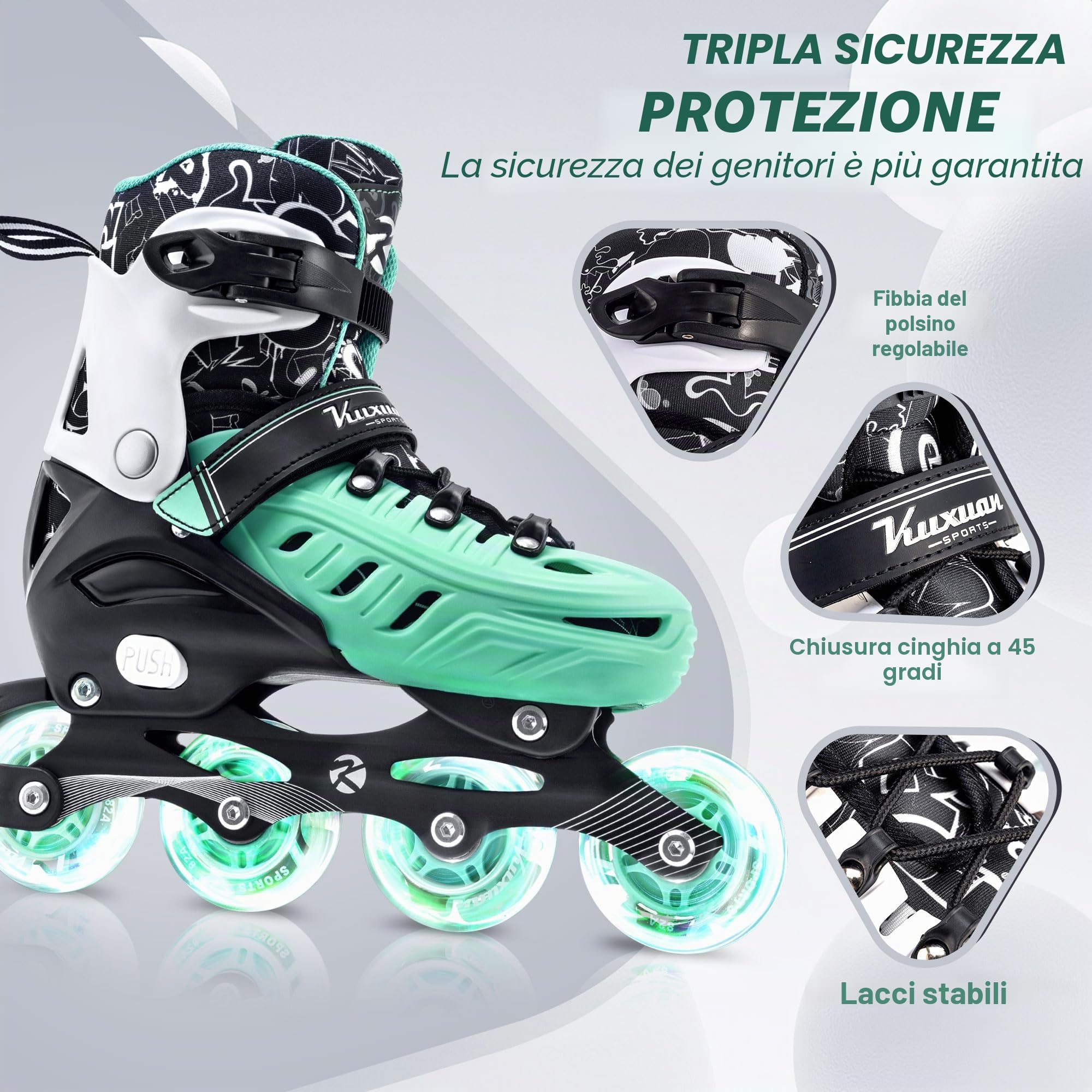 Kuxuan Skates Pattini in linea regolabili per bambini ragazze ragazzi
