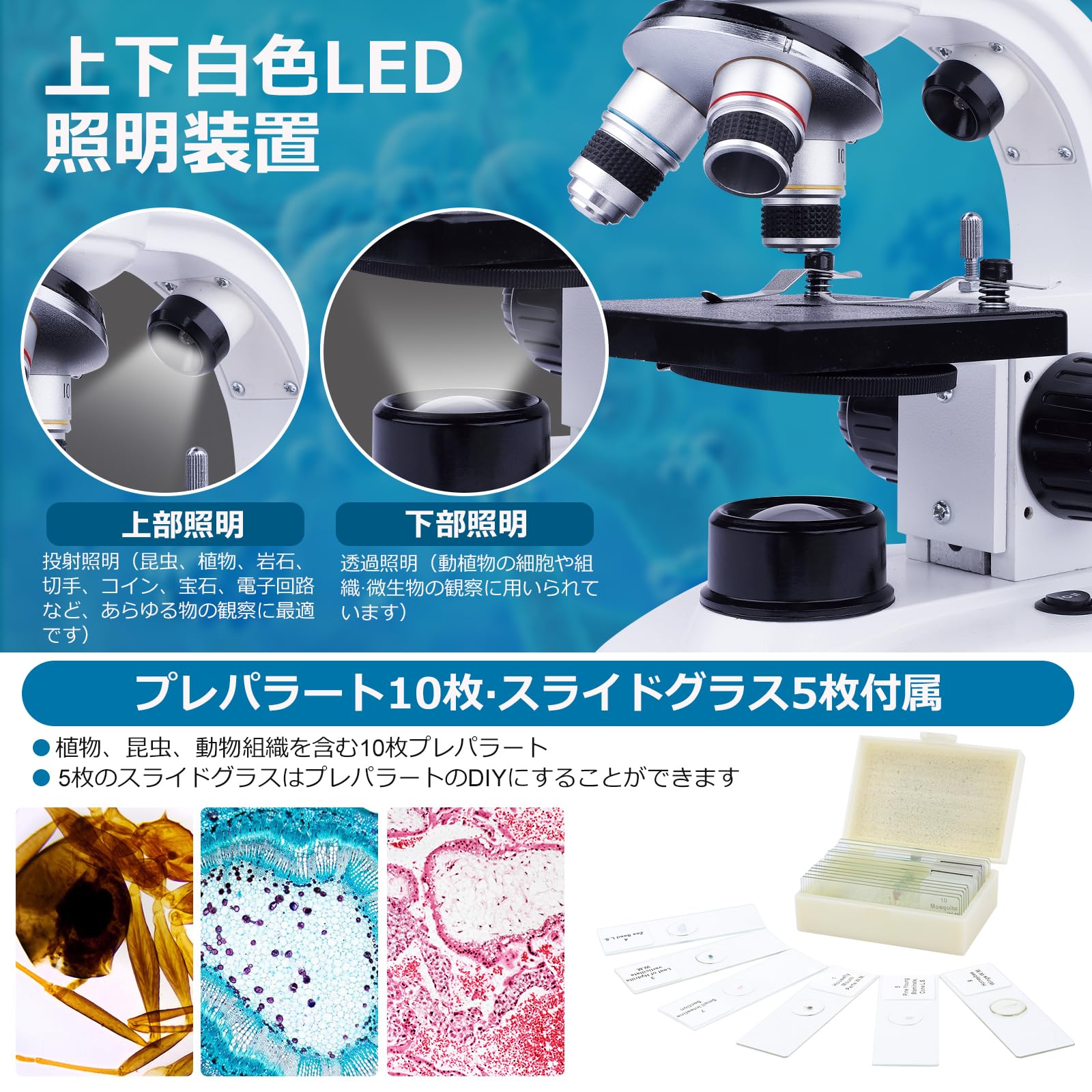 Amazon.co.jp: LAKWAR 顕微鏡 双眼 40～1000倍 学生 子供 初心者 学習
