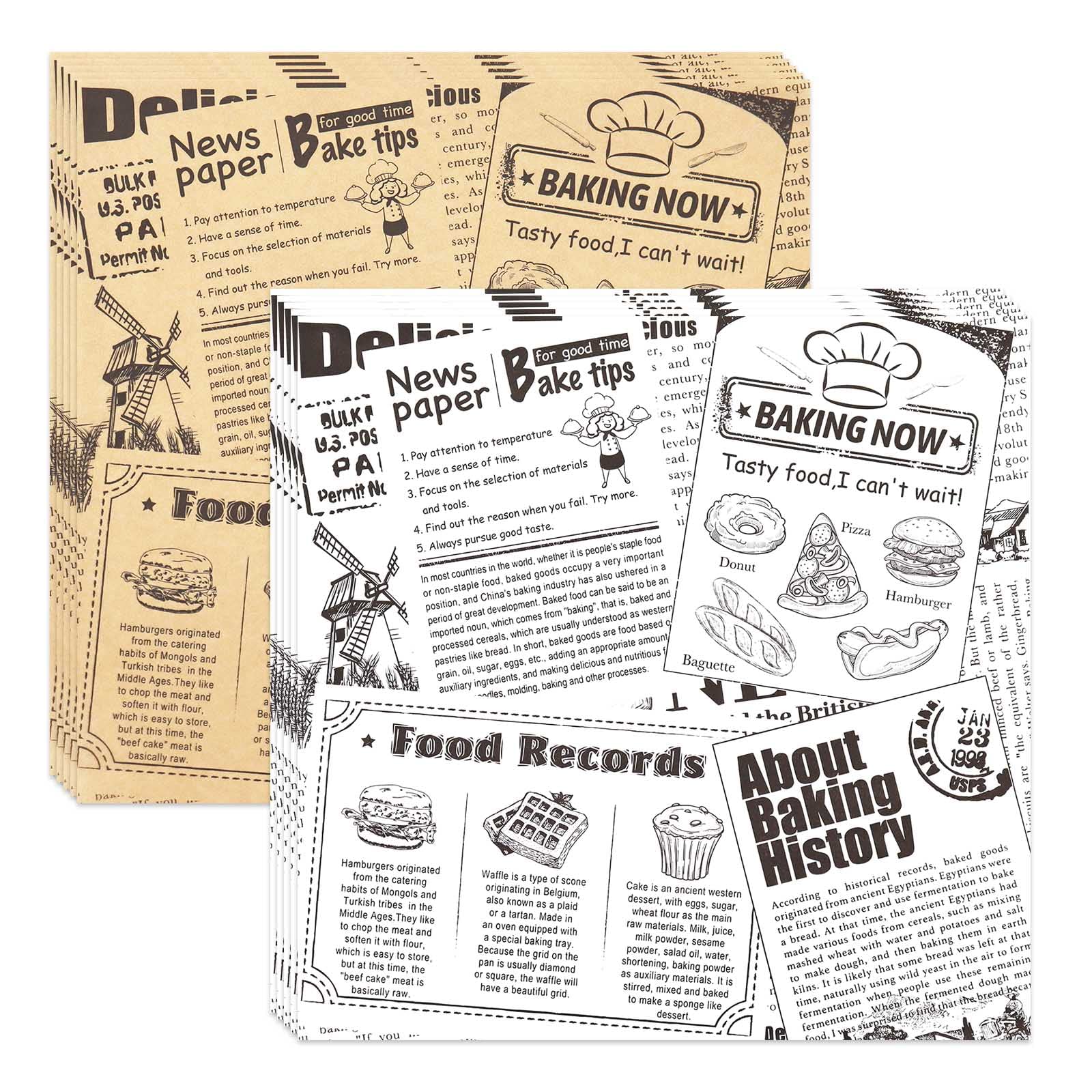 Lot de 400 feuilles de papier alimentaire sulfurisé pour emballage sandwich, pains et petits pains, emballages de doublure pour poissons, frites, hamburgers et frites (30,5 x 30,5 cm)