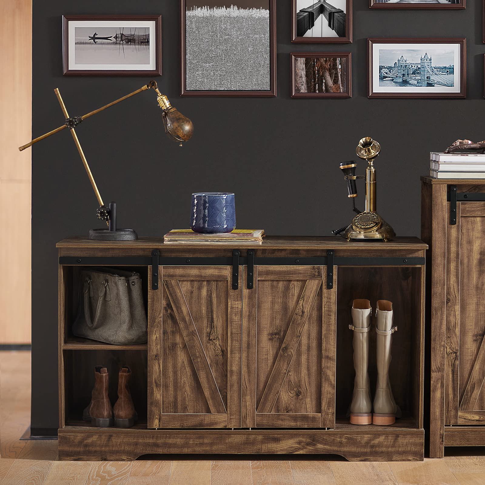 SoBuy Mueble recibidor aparador 120x40x70cm para recibidor | Mueble almacenaje puerta corrediza granero + estantes ajustables, PB E1, capacidad 50kg FSB60-N