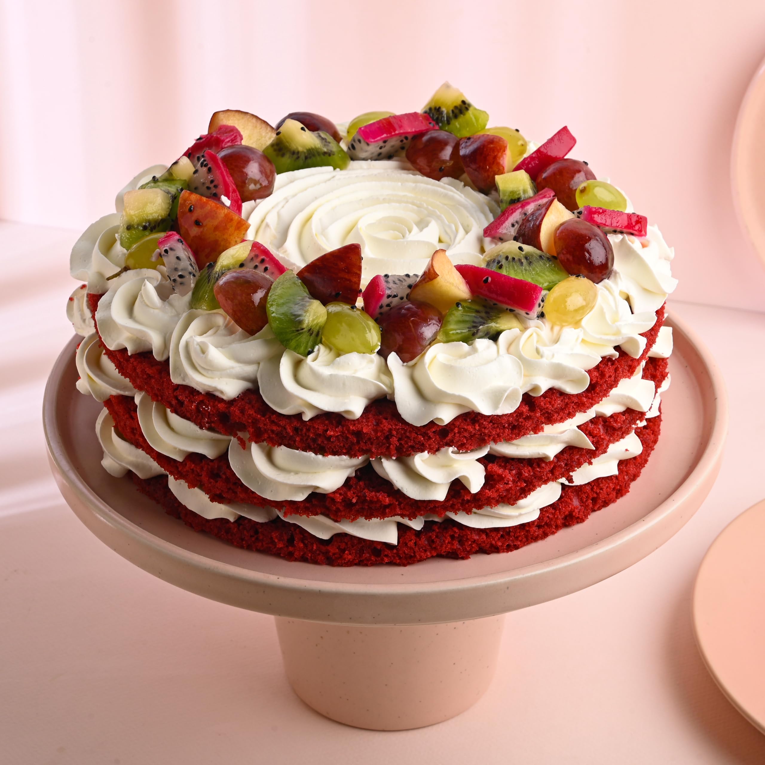 FlowerAura Delicious Silky Smooth Fresh Fruity Red Velvet Love Cake For Gifting As Birthday Cake, Anniversary Cake, Valentine's Day Cake, Mother's Day Cake & Farewell Cake (Same Day Delivery) (0.5Kg)-image-1