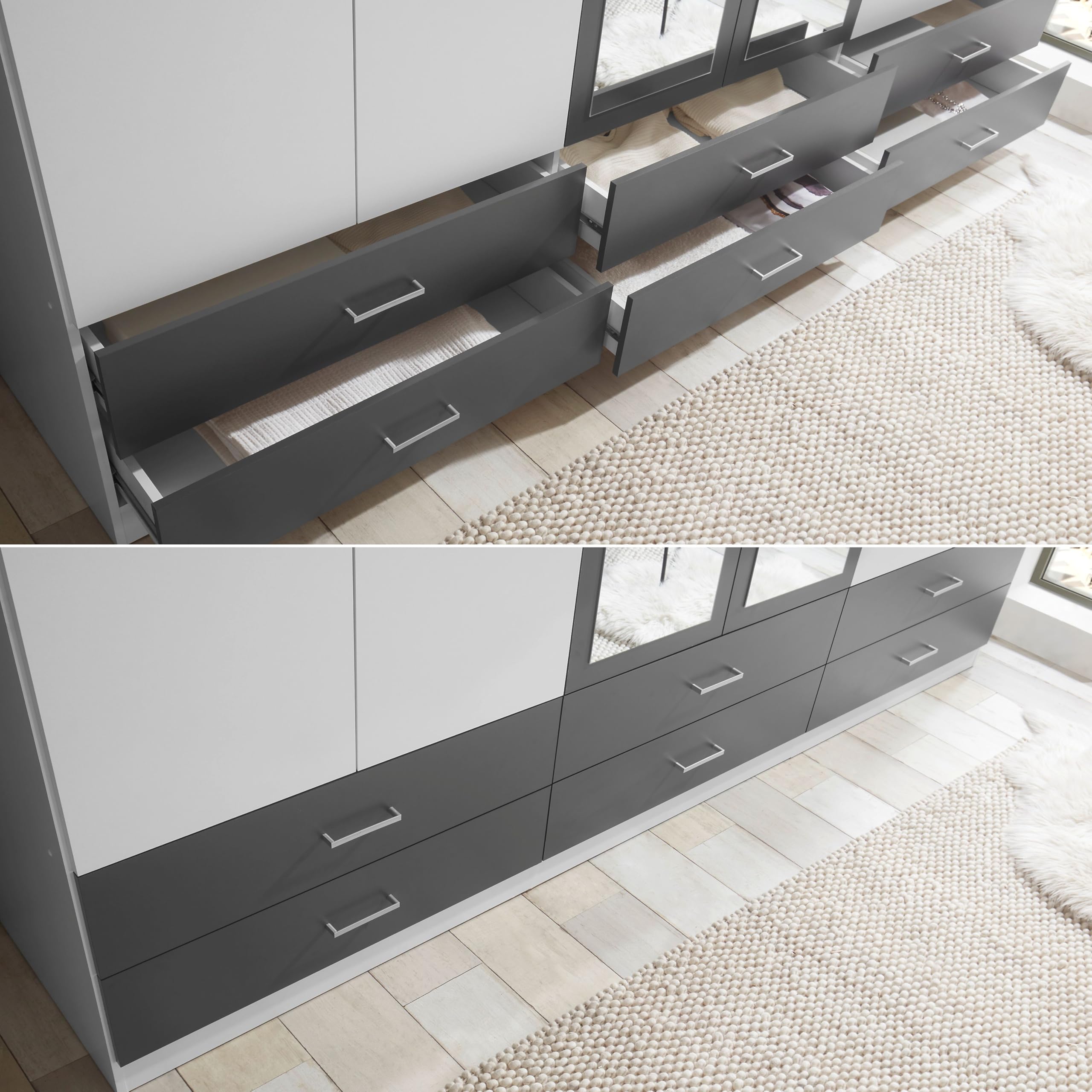 JANNE Kleiderschrank Drehtürenschrank Spiegel Weiß Graphit 272 x 211 x 55cm