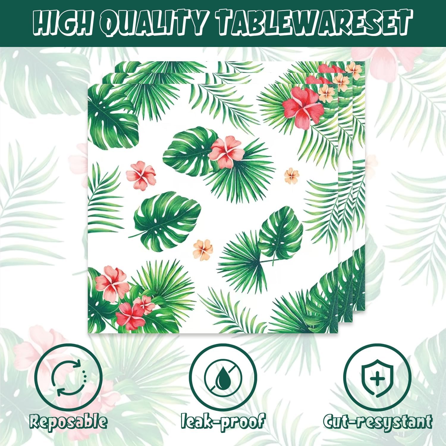 40pcs Hawaiian Luau Party Tableware Set Aloha Tropical Palm Leaves Party Plates and Nakpins for Summer Beach Kids Birthday Cocktail Party Supplies - Image 3