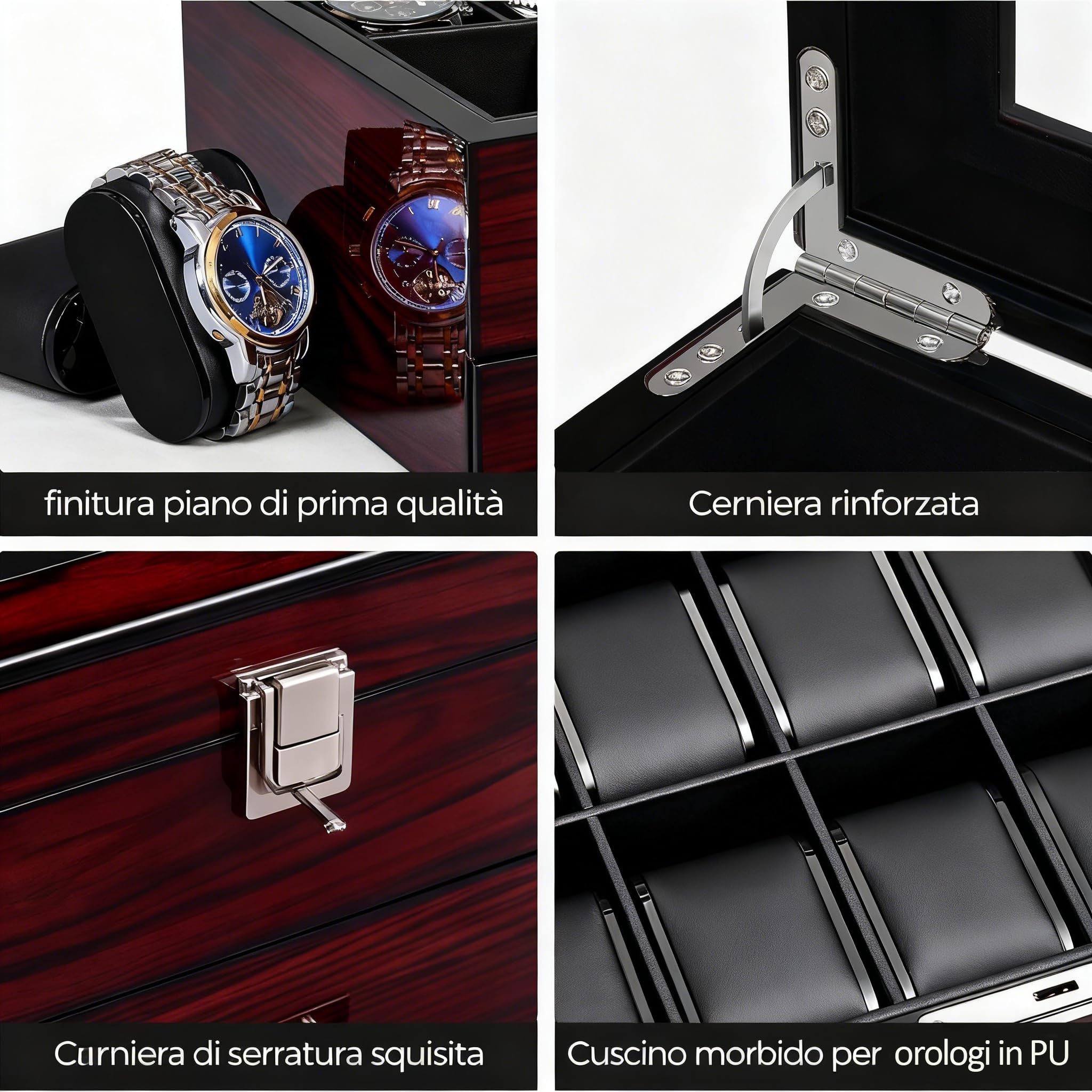 ANWBROAD 12 Portaorologi per Uomo Posti Porta Orologi gioielli e orologi | 2-Tier Custodia per Orologi con Grande Coperchio Di Vetro, Scatola Portaorologi per Regalo Festa Del Uomo e Donna JWB001Y