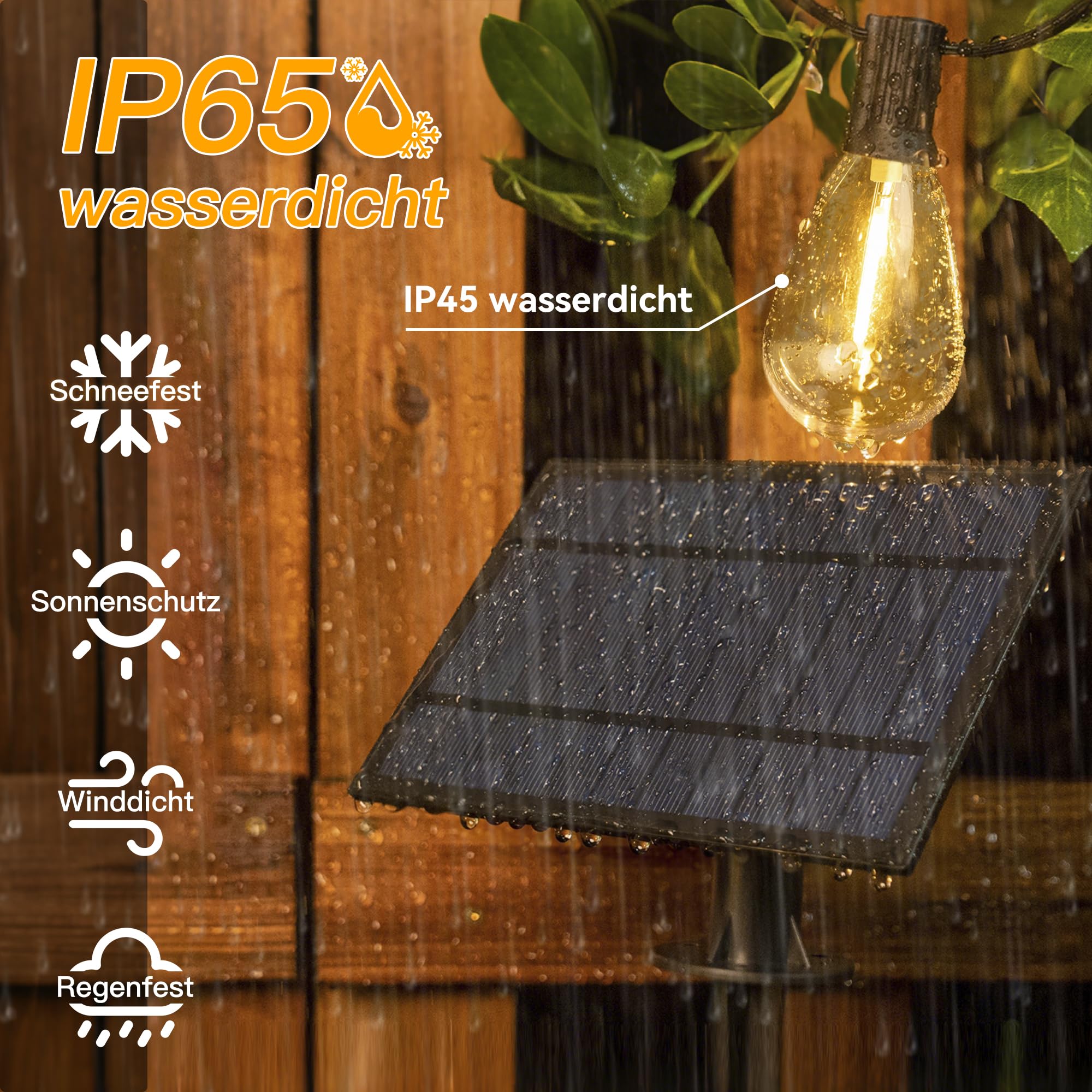 Ollny Cadena de luces solares para exteriores, 30 m, 35 + 2 bombillas LED, funciona con energía solar, S11, iluminación exterior con mando a distancia, 3 modos, función de temporizador, IP65