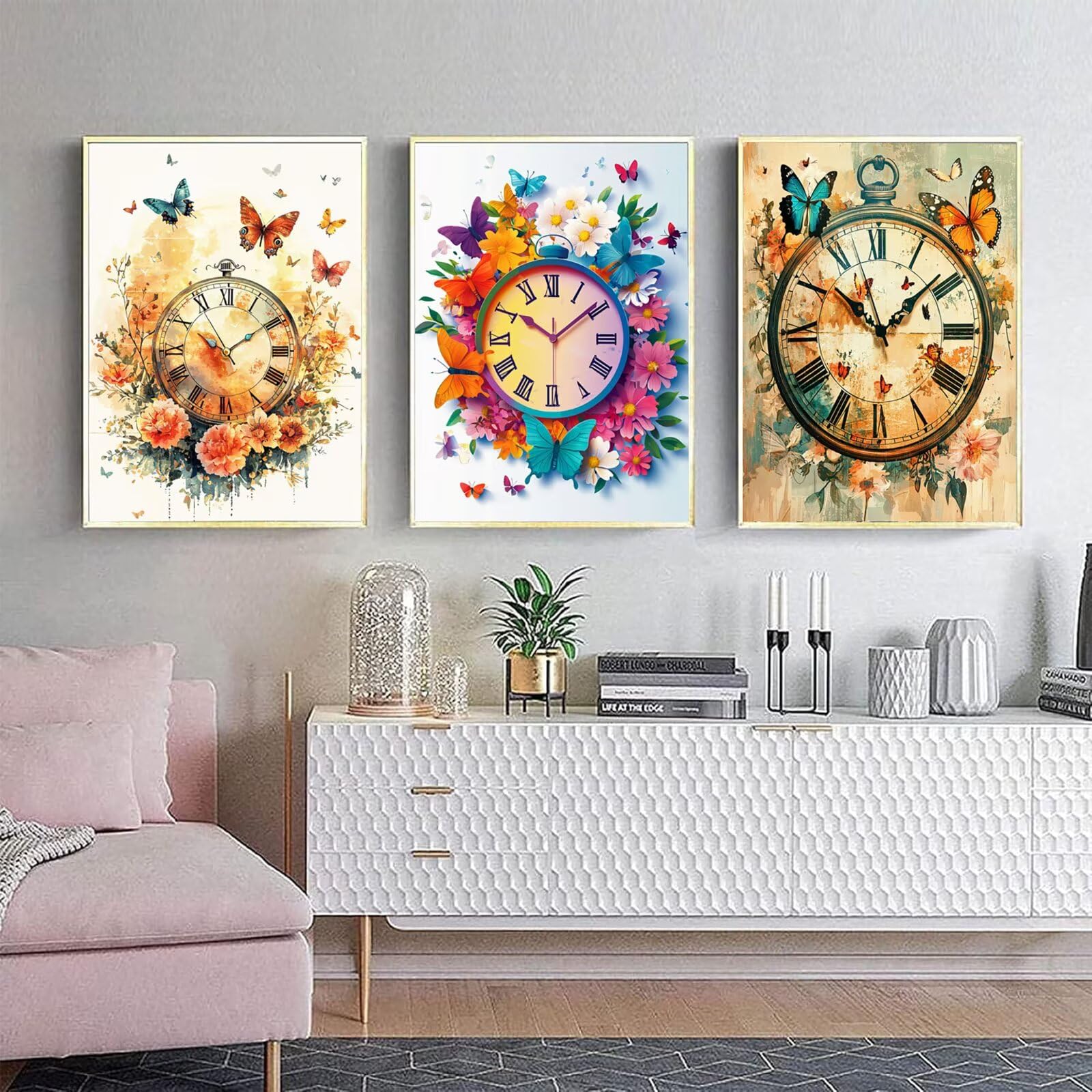 Generico Cnyaunfi 3 Pezzi Farfalla Pittura Diamante Fai-Da-Te, 5D Retro Diamond Painting Kit Completo per Hobby Creativi Adulti, Per La Decorazione Della Parete Di Casa 50x70cm YF-3431