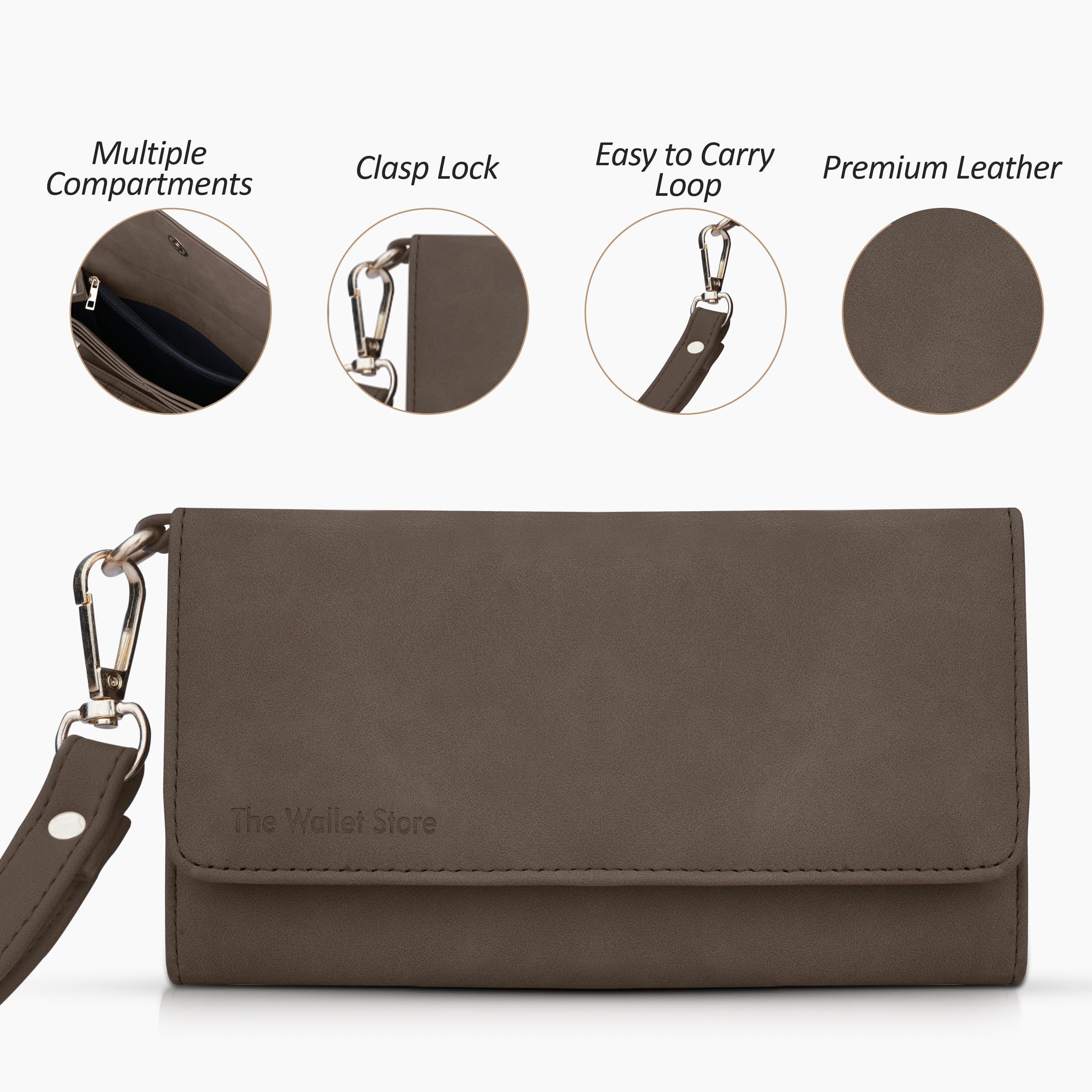 The Wallet Store Suede Leather Clutch For Women - Brown