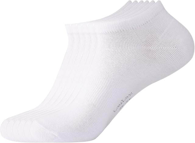 Laulax 6 Pairs Finest Combed Cotton Arch Support Trainer Socks, White, Size 9 - 11
