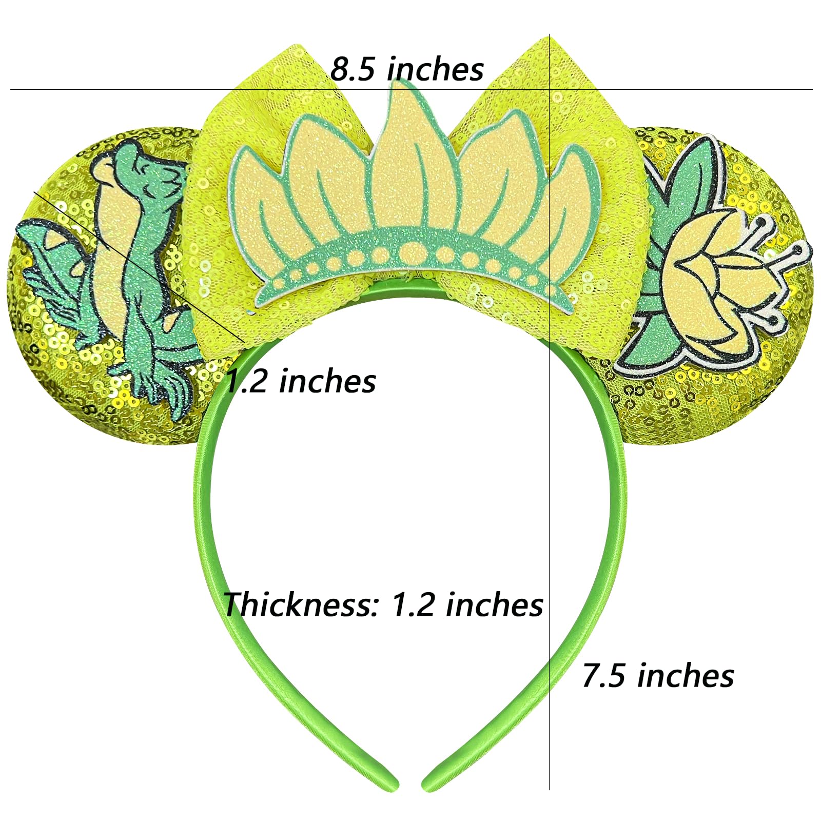Bmobuo Princess Mouse Ears Headband for Women Green Frog Mouse Ears for Adult Park Ears