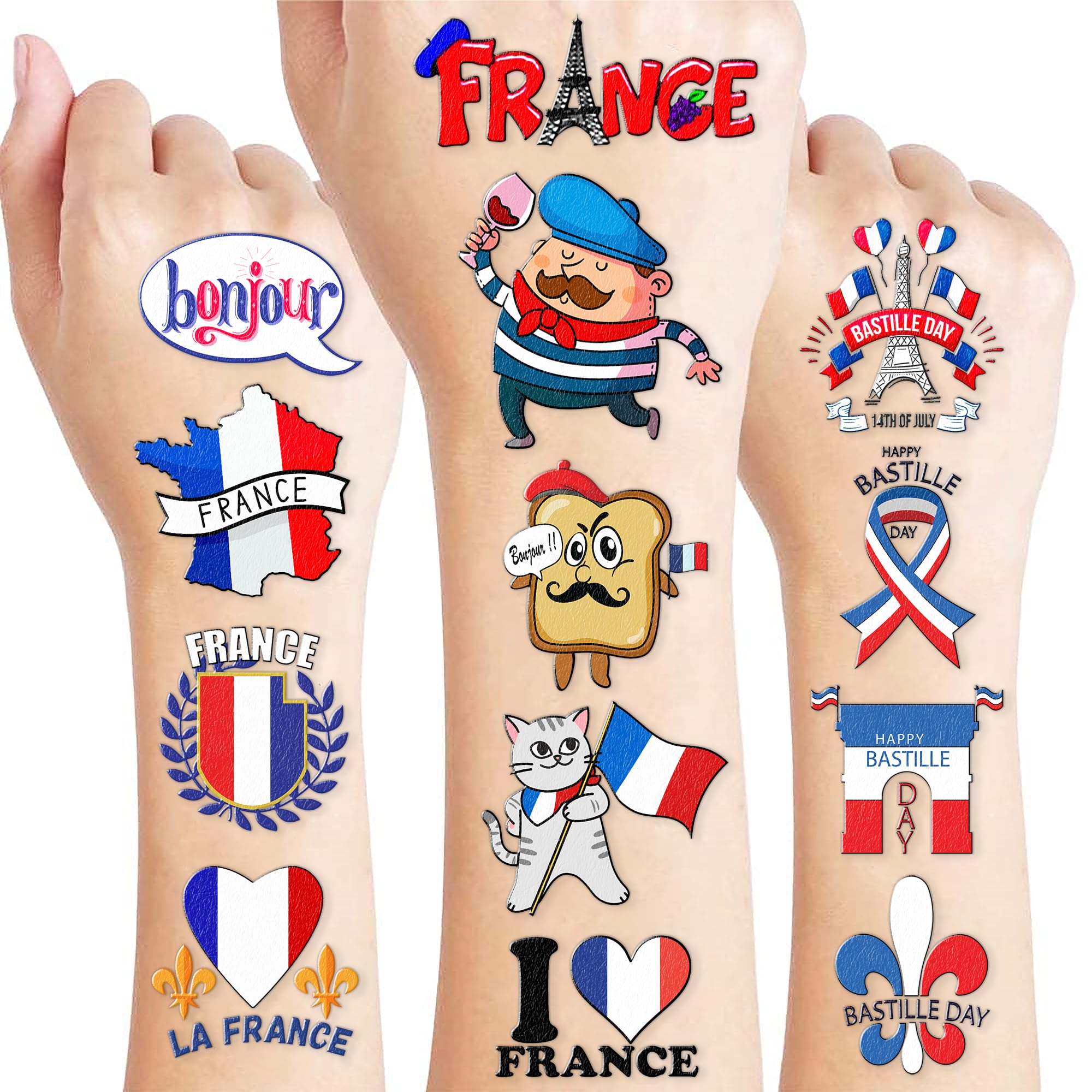 96PCS French Paris France Pre-Cut Temporary Tattoos | Happy Bastille Day Party Favors, Paris Theme Birthday Party Decorations Supplies, Eiffel Tower