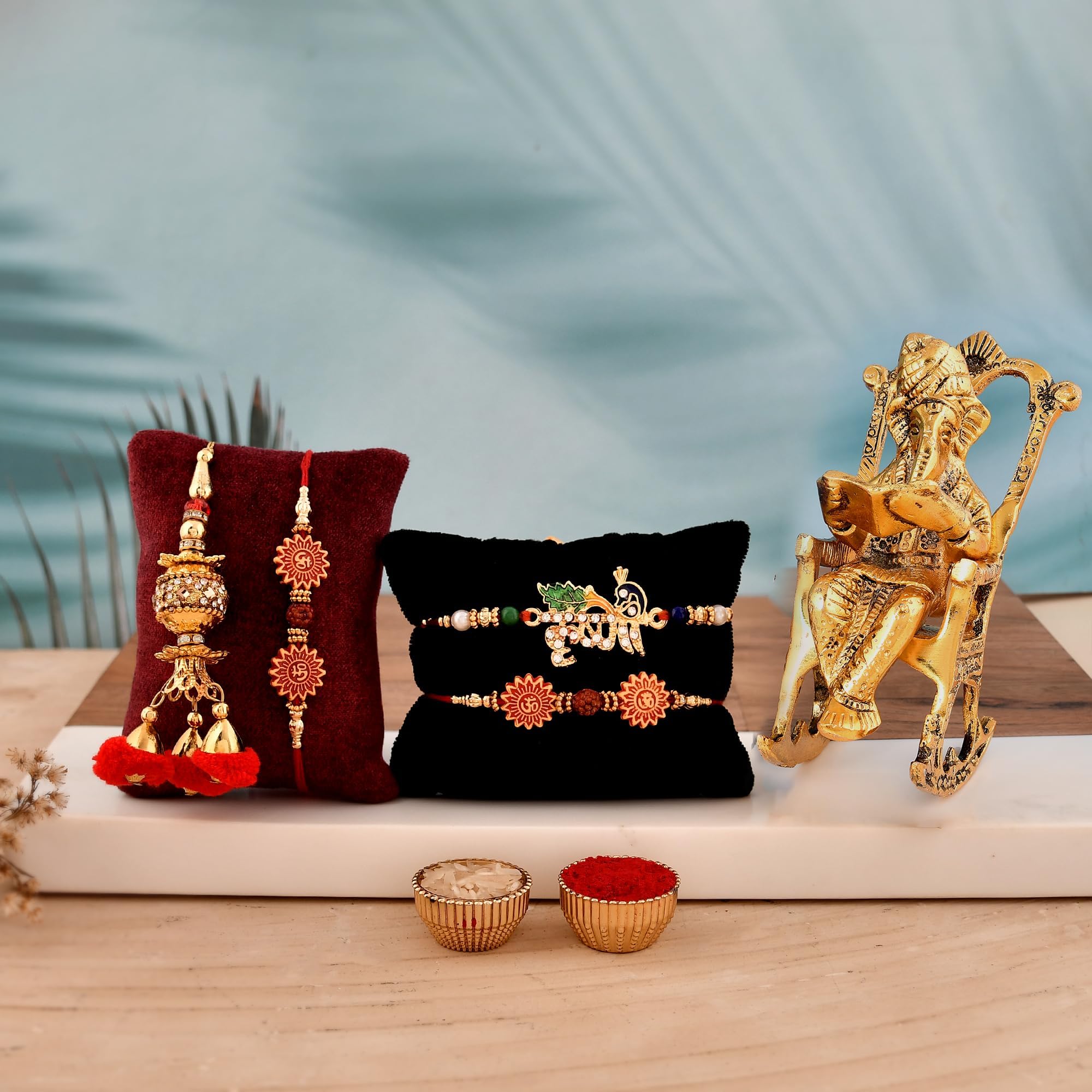 Rakhi Gift for Brother Bhaiya Bhabhi Raksha Bandhan rakhi for brother With Ganesha - Rakhi Gifts for Bhaiya Bhabhi - Ganesha Idol Statue/Greeting Card/Lumba Rakhi/Krishna Rakhi/Rudraksh Rakhi (Type2)