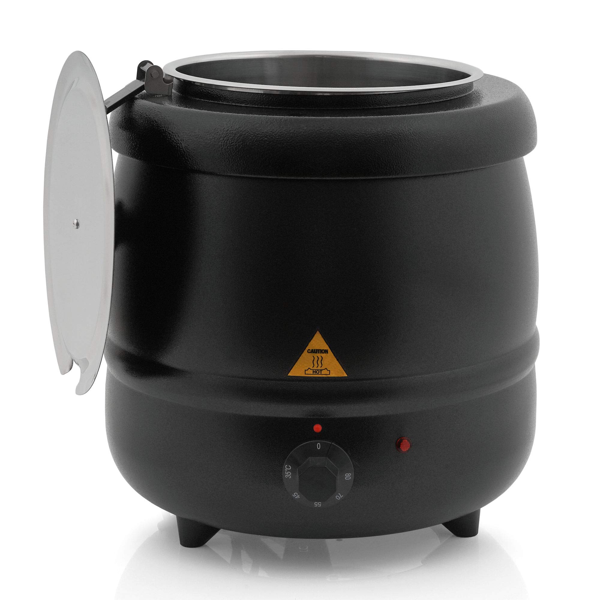 Mahlzeit Pentolone per zuppa elettrica 8 Litri con Inserto Rimovibile in Acciaio Inox e Coperchio | Fino a 80°C | Nero | Pentola per zuppa per Buffet, Catering e ristorazione