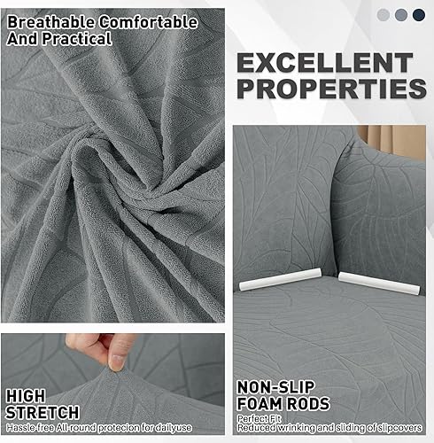 Miniatura 10 de YEMYHOM - Funda elástica protectora con diseño jacquard para sofá de 2 cojines, antideslizante, a prueba de mascotas, perros y gatos (sofá biplaza,