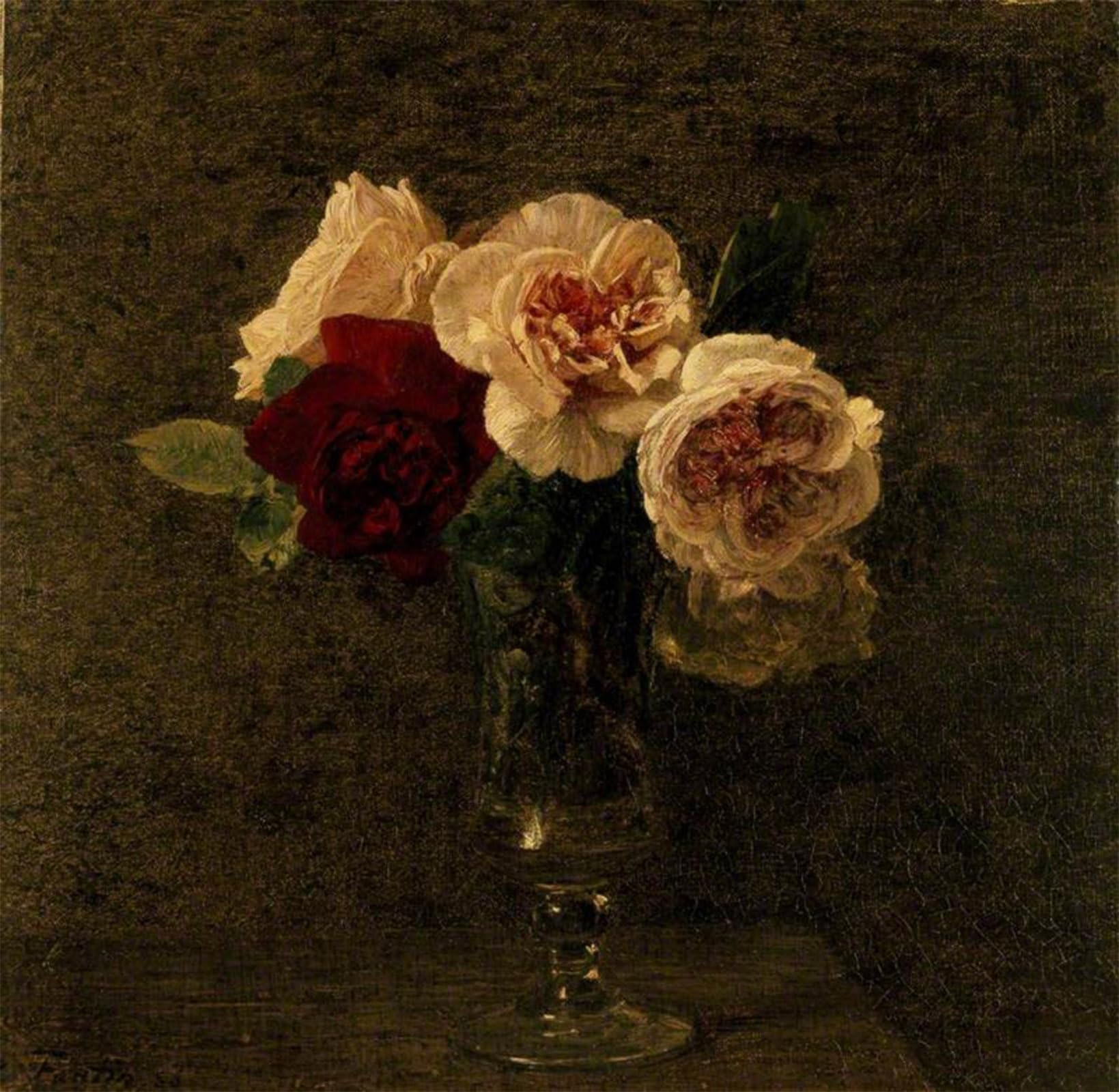 ARTXLXXBN Famous Print Painting Colorful Art Print Still Life: Pink and red Roses Henri Fantin-Latour Canvas Art Decorations for Home Decor 60x90cm