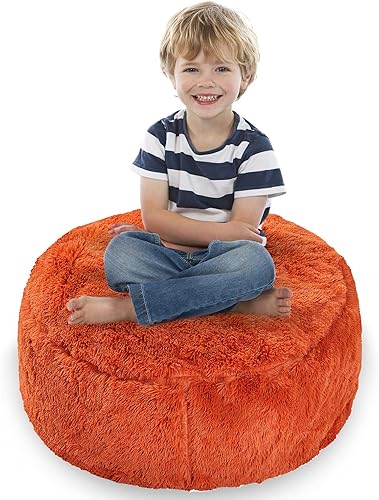 Cheer Collection Puf con asa, sillas de piso de pelo largo para niños como almacenamiento de animales de peluche y organizador de juguetes, lavable