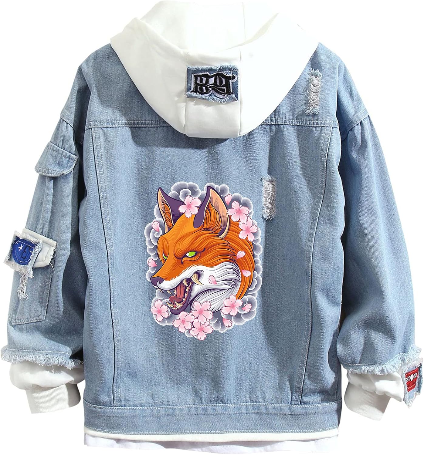 Lapus Women's Skull Denim Hoodie Washed Denim Distressed Trucker Jacket Skull Hoodie Sweatshirts Outerwear Coats