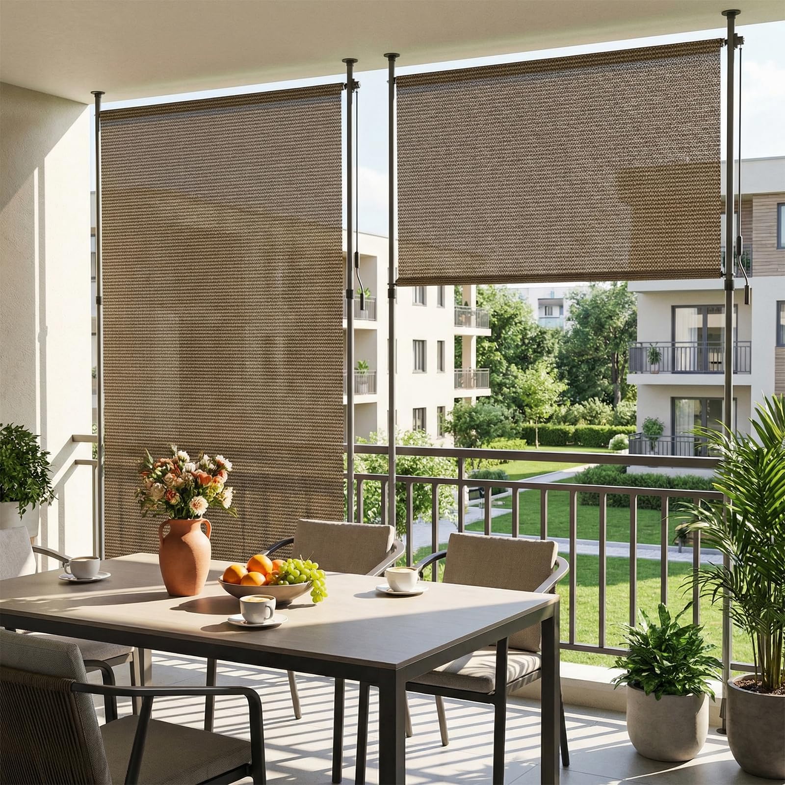 LIFERUN Store Vertical HDPE 150x310 cm Marron, Manivelle sans Perçage, Extensible Occultant, Brise-Vue, Protection Solaire, Résistant aux Intempéries pour Balcon, Terrasse, Jardin