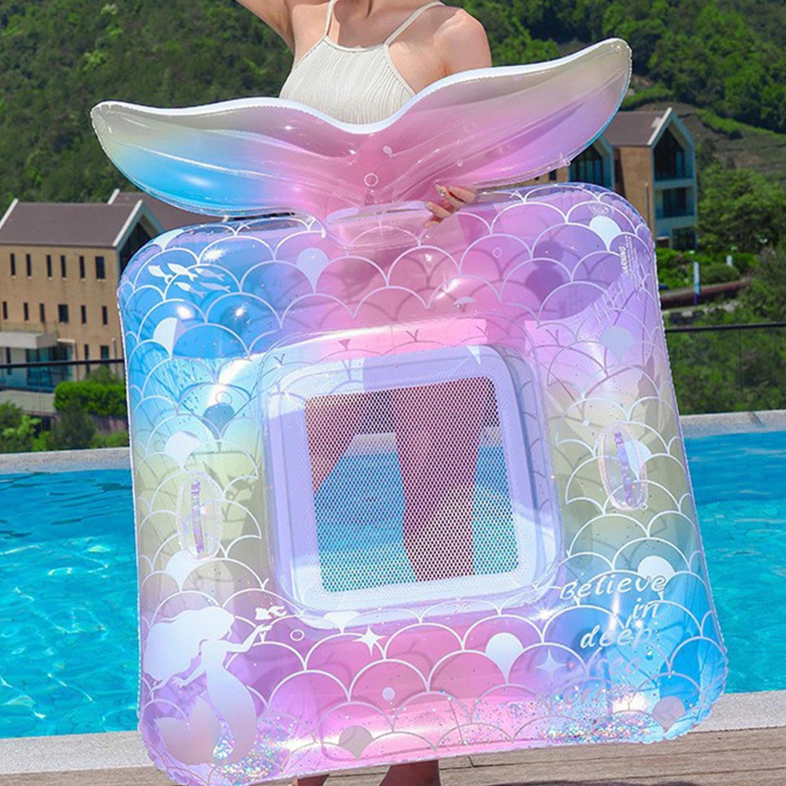 Sedia gonfiabile da piscina, con schienale, per bambini, adulti, acqua, nuoto, lago, fiume, feste, all'aperto, viaggi estivi, in PVC, 95 x 85 cm