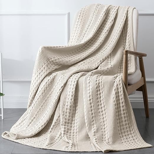 PHF 100 Cotton Waffle Weave Throw Blanket Washed Soft Lightweight