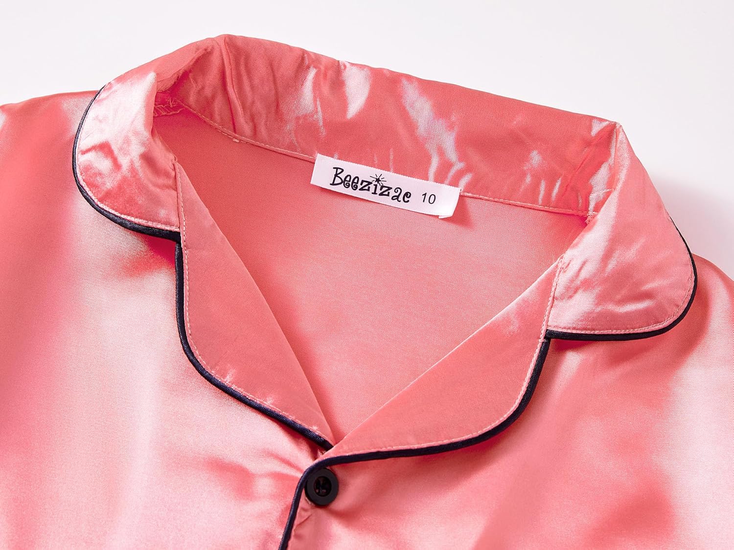 Beezizac Little & Big Girls Pajama Set Size 6-16 -Pink/Blue/Turquoise/Peach Satin Silky Cute Fall Winter Long Outfit - Image 2