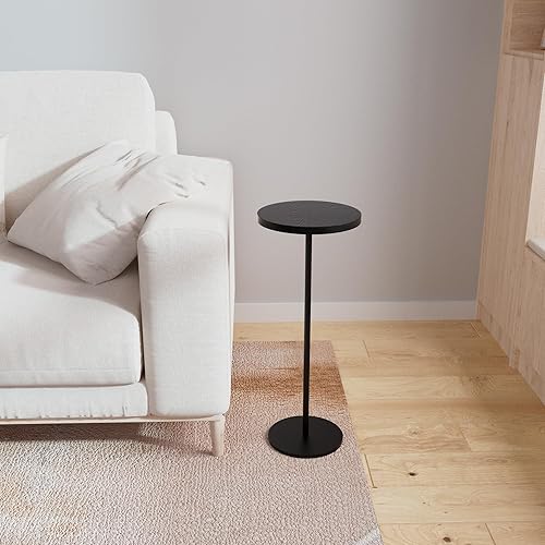 Miniatura 6 de Mesa redonda para bebidas, mesa auxiliar pequeña, mesa auxiliar moderna, base pesada, mesa de pedestal negra para sala de estar, dormitorio,