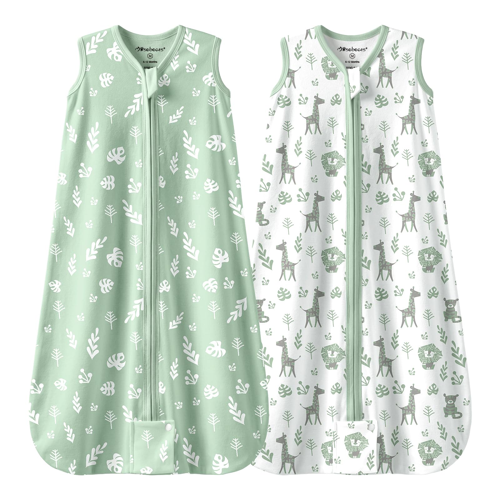 Mosebears Sacco nanna Estivo per Bambini, 0,5 Tog 100% Cotone Traspirante (Verde, L (12-18 mesi))