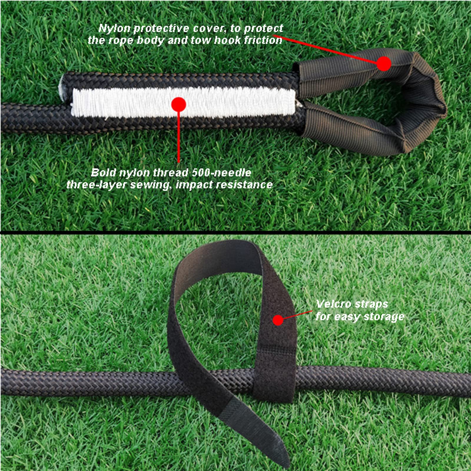 Corde de Remorquage, Ceinture de Remorquasangle de Remorquadeure Ceinture de Remorquarobuste 4X4 Avec 2 Crochets de Sécurité Pour Équipement de Sauvetade Remorque de Camdeure/5T/8M