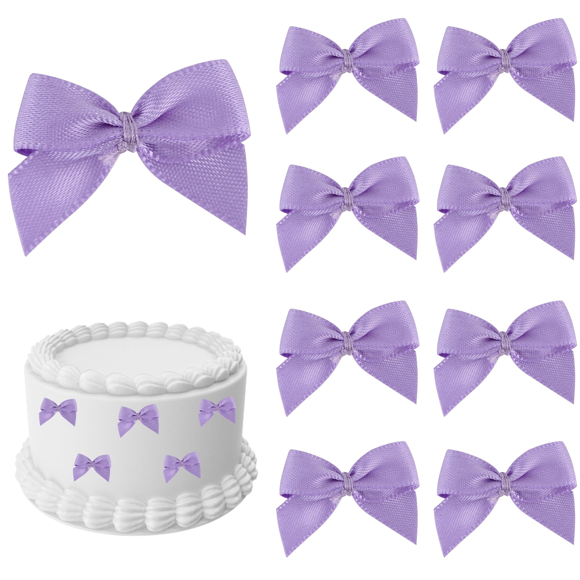 AIMUDI 150 PCs Small Lavender Bows 1.2'' Satin Bows for Gift Wrapping Mini Bow for Treat Bags Cakes Balloons Gift Boxes Envelopes Wedding Baby Shower