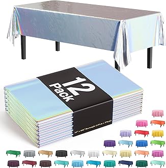Party Solids Pack Of 12 - Premium Plastic Tablecloth 54 Inch x 108 Inch Rectangle Table Cover - Iridescent