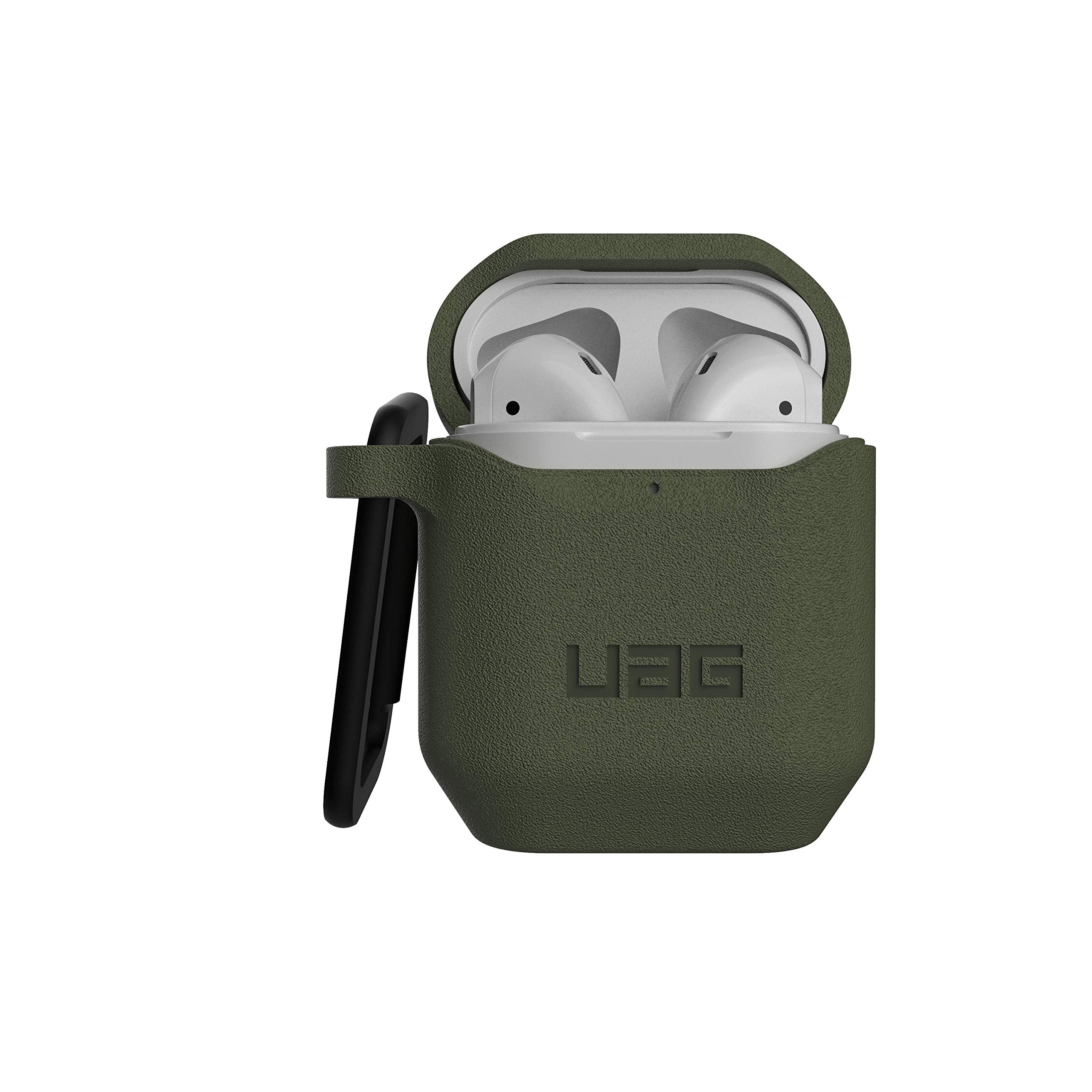 URBAN ARMOR GEAR UAG Compatible with AirPods (1st & 2nd Gen) Case Full-Body Protective Soft-Touch Silicone Case with Detachable Carabiner, Standard Issue Silicone_001, Olive