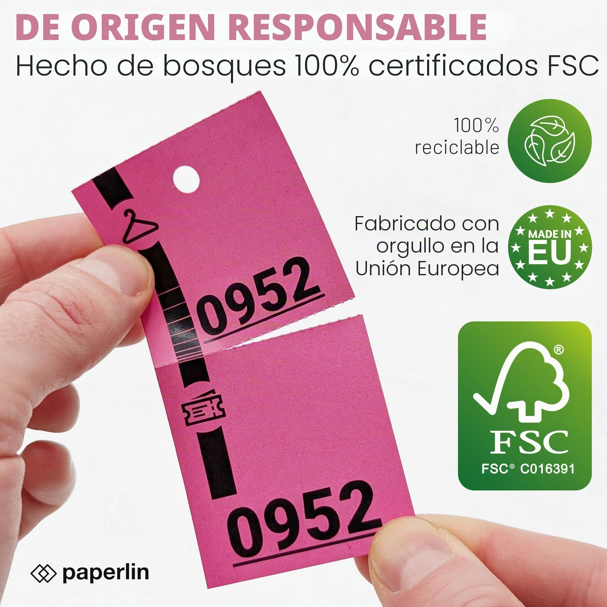 1000 fichas de guardarropa de cartón, numeradas y perforadas, ideales para gestión de guardarropa, eventos, rimbola y recepciones, 3 piezas precortadas, 5 x 14 cm, 20 juegos de 50 entradas (rosa)