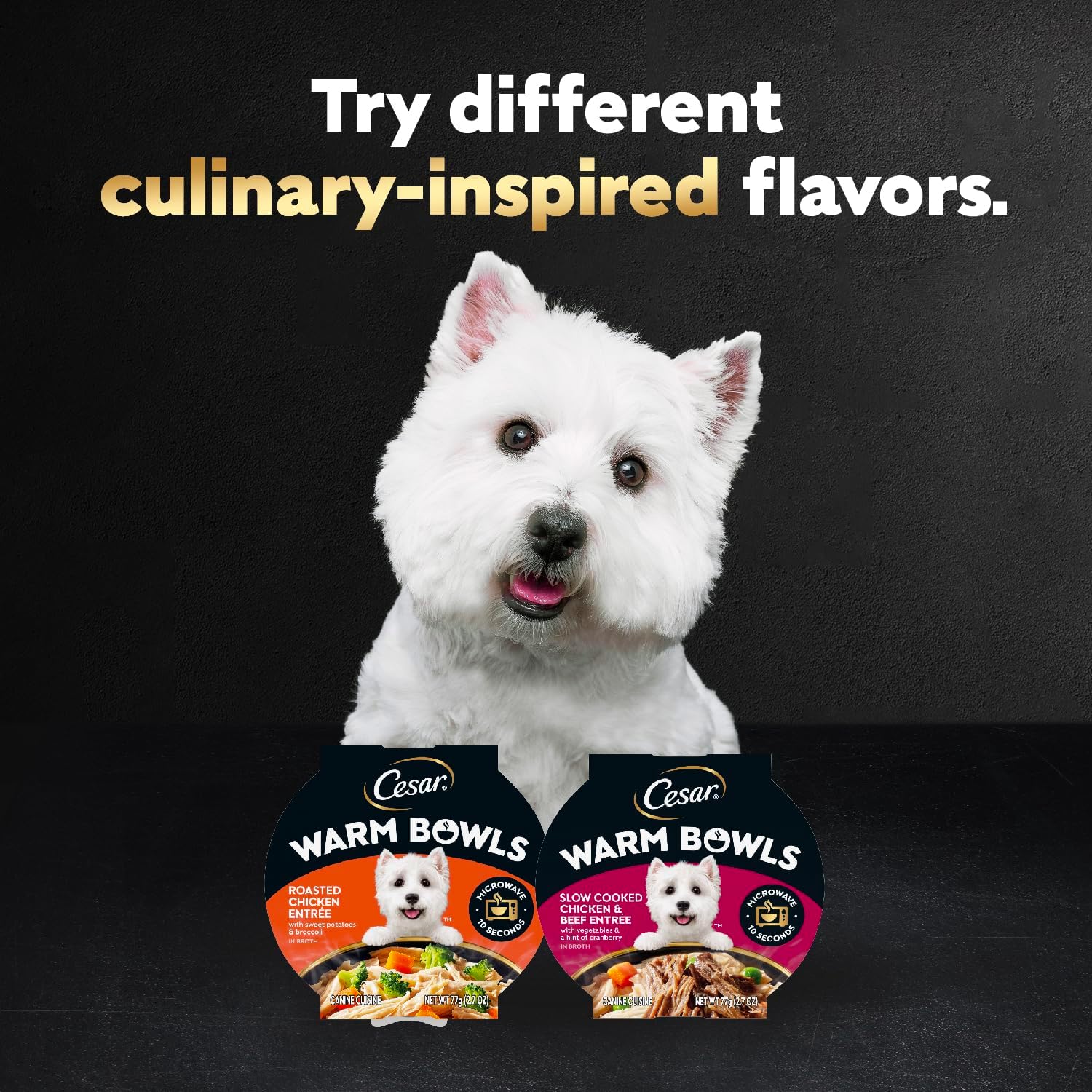 Cesar Warm Bowls Wet Dog Food Roasted Chicken Entree with Sweet Potatoes & Broccoli in Broth, Wet Food for Dogs, 2.7 oz. Bowls, 10 Count - Image 9