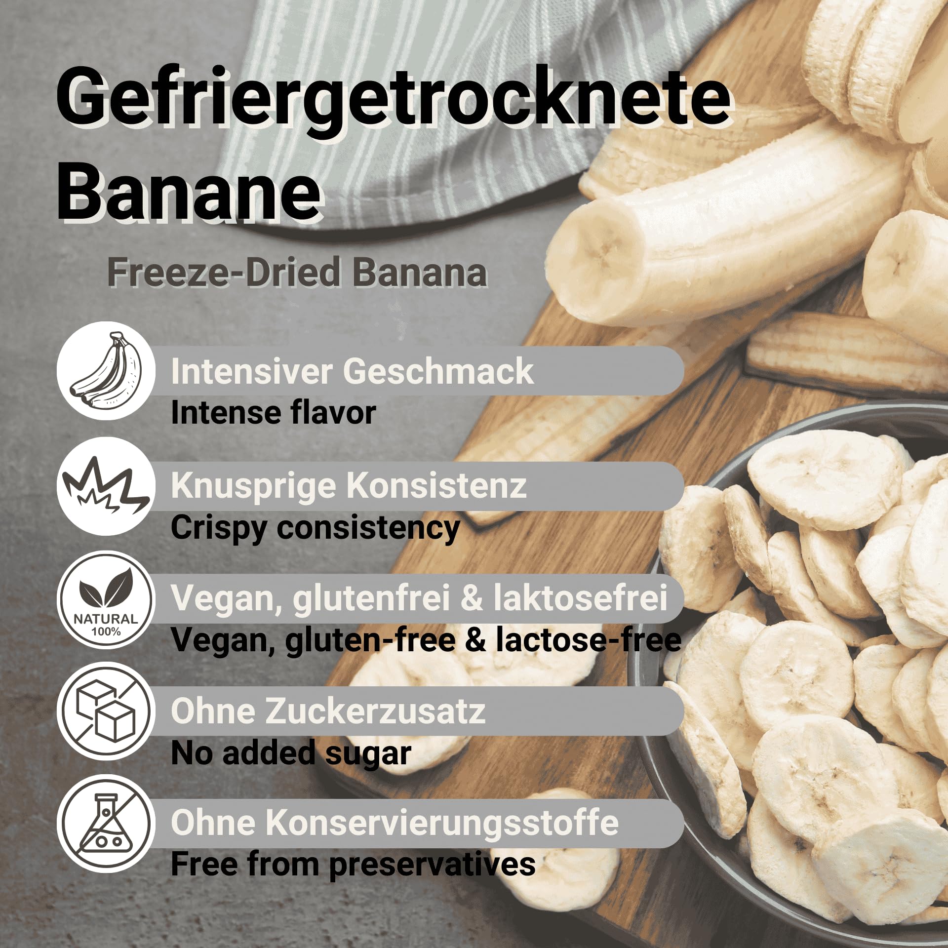 Gefriergetrocknete Bananen 750g Bananenscheiben, Knuspriger Snack in Scheiben, Ohne Zucker, Vegan