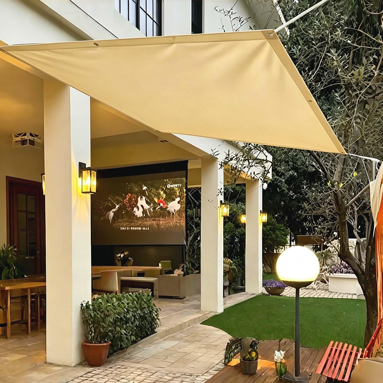 Toile ombrage 315x460 cm jaune sable en PES imperméable avec cordes pour patio