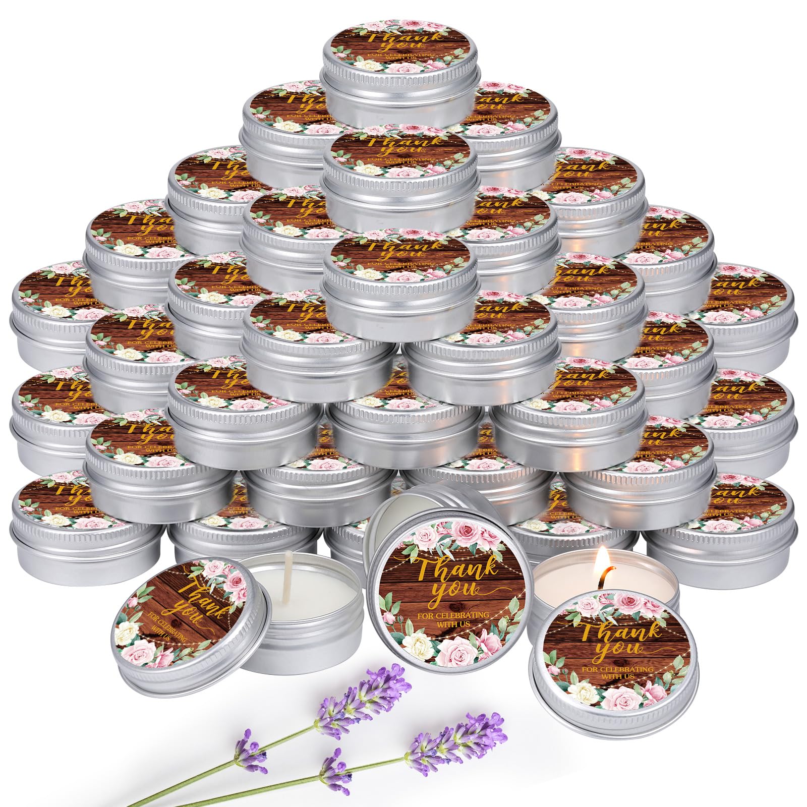MTLEE 50 Pcs Wedding Candles Gift Wedding Favors for Guests Lavender Scented Soy Wax Candle Aromatherapy Candle Favors for Bridal Shower Rustic Wedding Party Guests (Elegant Color,1 oz,Vintage)