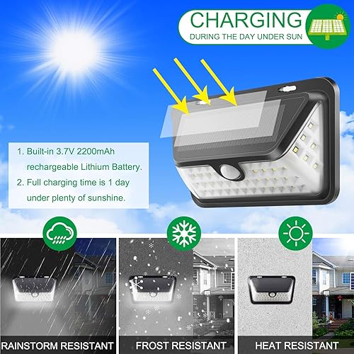 Miniatura 4 de Luz solar ultrabrillante de Biglight, luz con sensor de movimiento inalámbrico con 3 modos opcionales, resistente al agua, 50 luces de seguridad LED