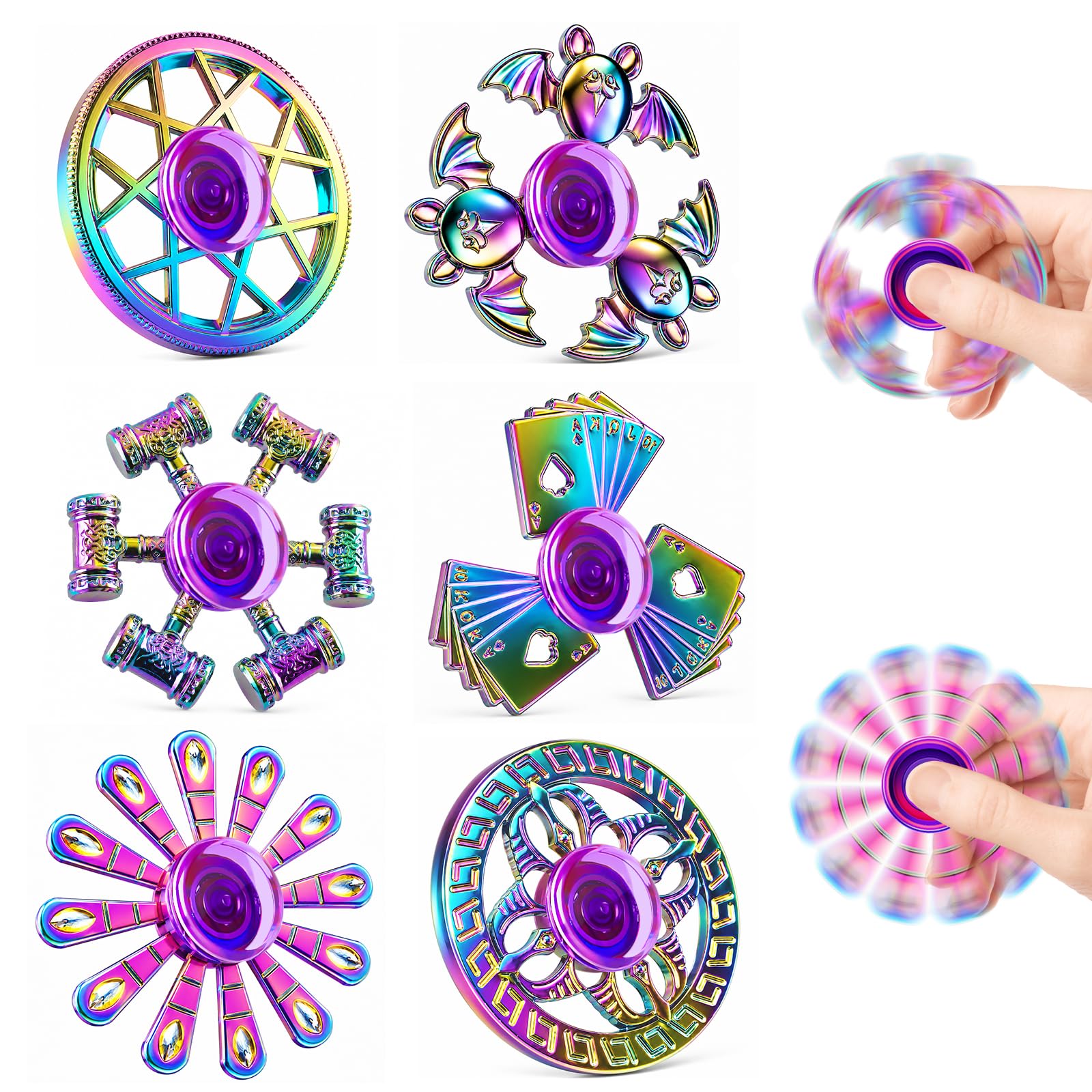 6 Pack Metal Fidget Spinner for Kids and Adults, Fidget Toys for Focus, Stress Relief, ADHD &amp; Anxiety, Sensory Fidget Set for Blue Monday Relief