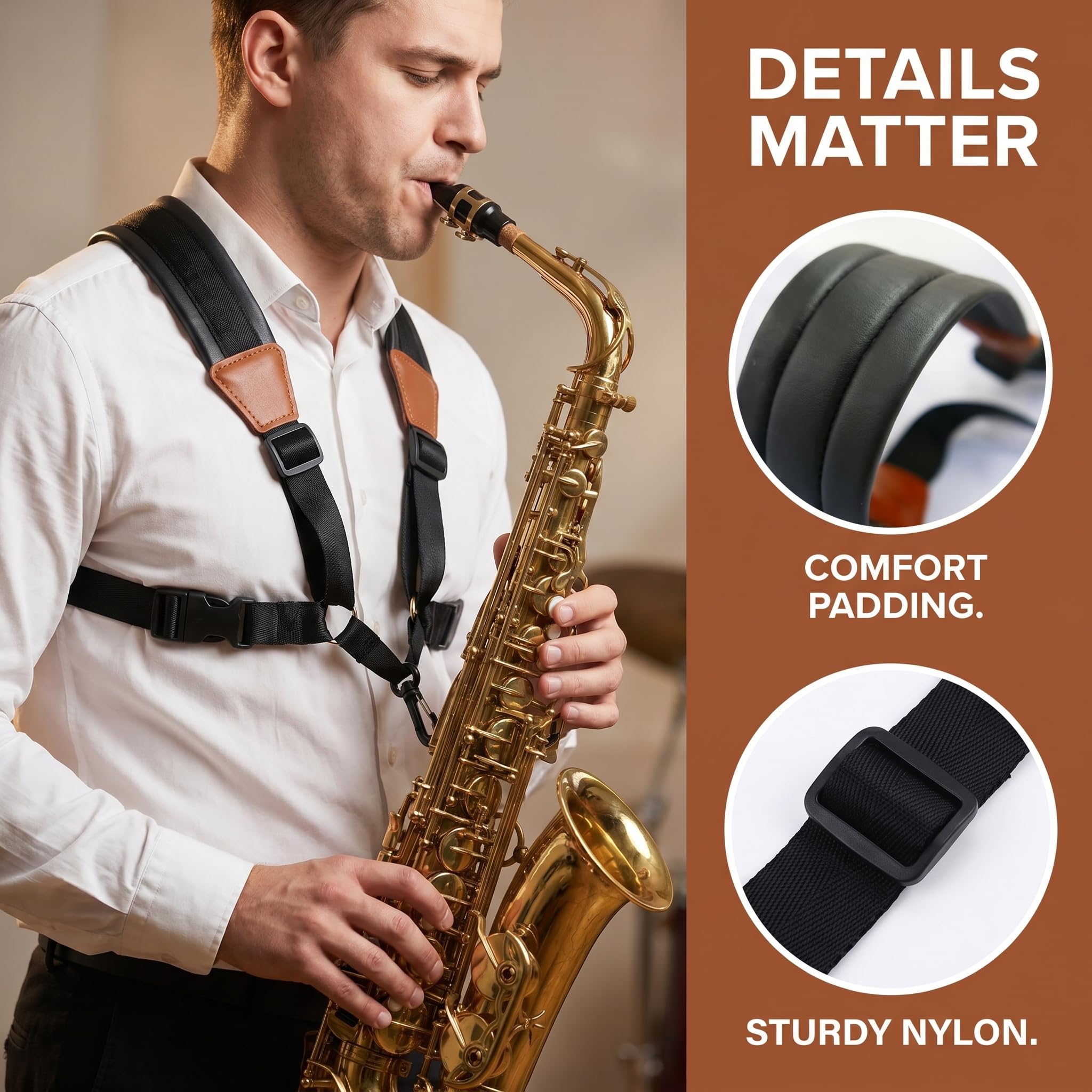 Miwayer Tracolla per sassofono, imbracatura per sax imbottita, regolabile, per baritono, contralto, tenore, soprano, baritono